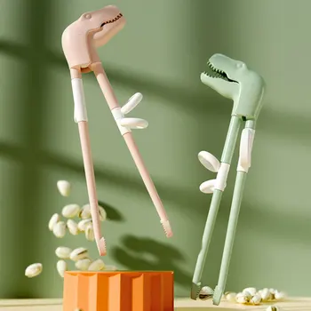 Обучающие палочки для еды с мультяшными динозаврами, Нескользящие Пластиковые Обучающие палочки для еды, правильное использование для начинающих детей