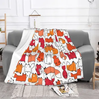Одеяла с рисунком лисы, флисовые зимние Милые животные, мягкие одеяла для кровати, автомобильные покрывала