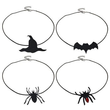 Ожерелье с летучей мышью на Хэллоуин, Уникальное плетеное веревочное ожерелье, привлекающая внимание Шляпа с летучей мышью, Пауки, цепочка для ключиц на Хэллоуин, ювелирные изделия E0BE