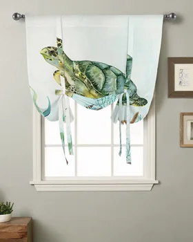 Океанская черепаха, Коралловая морская звезда, занавеска для гостиной, римские шторы для кухни, кафе, короткие шторы на завязках