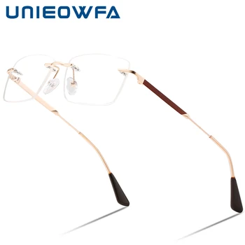 Оптические очки UNIEOWFA в оправе без оправы из нержавеющей стали, мужские очки в оправе от близорукости по рецепту, Мужские Брендовые Дизайнерские очки