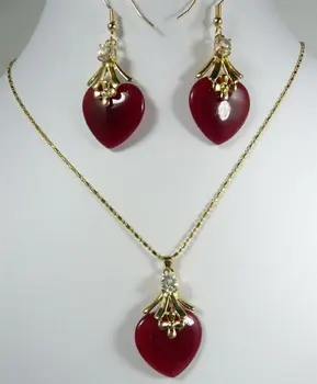 оптовая продажа ювелирных изделий из красного нефрита, ожерелье, серьги, набор необычных изысканных украшений для новобрачных, покрытых белым золотом