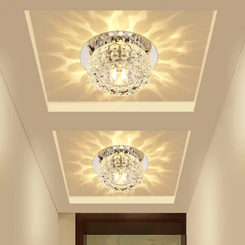 Оптовый трехцветный светильник Downlight мощностью 5 Вт с хрустальным потолочным прожектором для прохода, коридора, гостиной, потолочного освещения