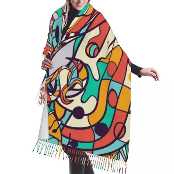 Осенне-зимние теплые шарфы Музыкальные ноты Музыкальные инструменты Модная шаль Шарфы с кисточками Повязка на шею Хиджабы Палантины