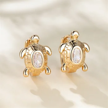 Очаровательные женские милые серьги-кольца в виде черепахи Цвета желтого золота, свадебные серьги из белого хрусталя Для женщин