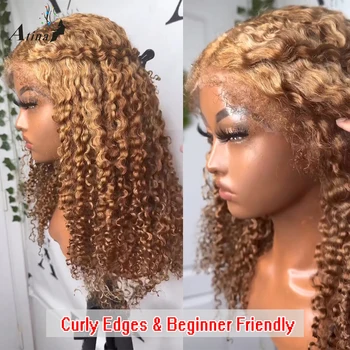 Парики из человеческих волос 13x6 HD, Кружевной Фронтальный парик, 360 Кружевных фронтальных париков, Медового цвета, Кудрявые, с детскими волосами Для чернокожих женщин, Бразильские