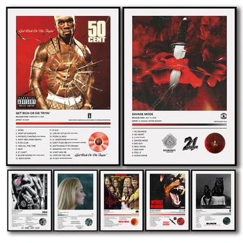Плакаты Pop Hip Hop Rapper 50 Cent 21 Savage Эстетическая Обложка музыкального альбома для комнаты ХолстЖивопись Картины для домашнего декора стен
