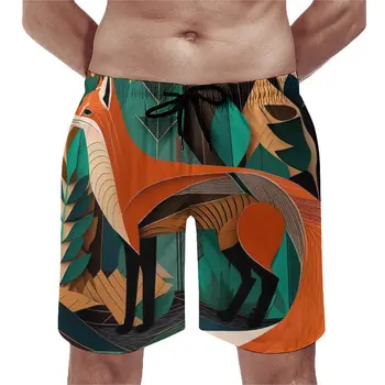 Пляжные шорты Fox Забавные плавки в стиле современного искусства Яркая иллюстрация Удобный бег Для серфинга на доске большого размера Короткие брюки