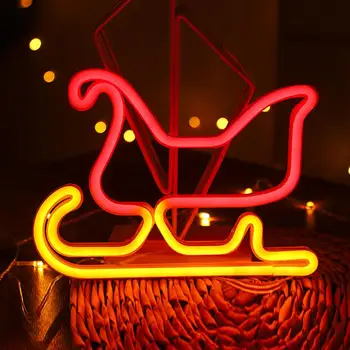 Подвесная неоновая вывеска со светодиодной неоновой подсветкой, привлекающая внимание Рождественская неоновая лампа на санках, работающая от Usb/ аккумулятора, декор рабочего стола с потрясающим визуальным эффектом