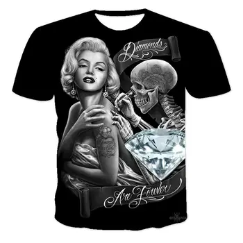 Популярная мужская футболка с 3D-принтом, летом модный топ в стиле хип-хоп с круглым вырезом и черепом, футболка оверсайз