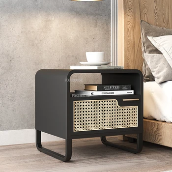 Прикроватный шкаф для хранения кофе из итальянского ротанга, Прикроватный столик для отдыха в Скандинавии, Комод, Дизайнерская мебель для спальни, маленькие тумбочки