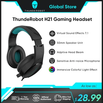 Проводная игровая USB-гарнитура ThundeRobot H21 пшеничного цвета с фантомной подсветкой RGB, микрофон с защитой от шума на весь палец, виртуальный звук 7.1