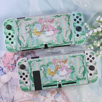 Прозрачный OLED-защитный чехол Switch, жесткий чехол для ПК, защитный чехол Kawaii Flower Girls для аксессуаров Nintendo Switch