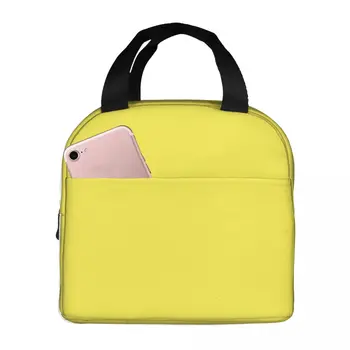 Простая однотонная желтая термоизолированная сумка для ланча Изолированная сумка для бенто Контейнер для еды Сумка-холодильник для бенто Сумка-тоут Ланч-бокс Outdoor Boy