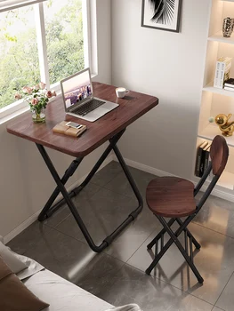 Простой складной стол Письменный стол и стул для учебы в общежитии, одиночный обеденный стол, обеденный прямоугольный компьютерный стол из современного дерева