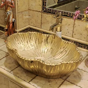 Раковина на платформе Nordic, золотые керамические раковины для ванной комнаты, легкая кухонная раковина для салона красоты, умывальники для ванной комнаты с индивидуальным дизайном.