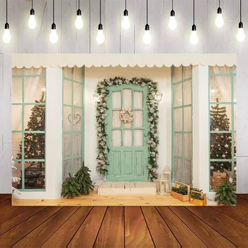 Рождественский деревянный дверной фон для фотосъемки портрета новорожденного, фон для фотобудки, Рождественская елка, фон для новогодней фотосессии