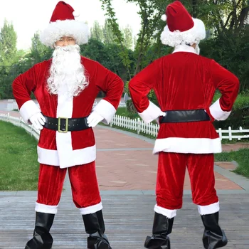 Рождественский костюм Санта-Клауса для мужчин, модные костюмы для косплея для взрослых, праздничный Красный костюм, пальто, Брюки, Пояс с бородой, шляпа, Плюс Размер 6XL