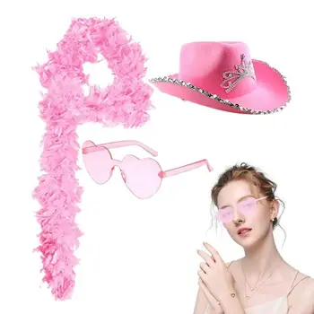 Розовая ковбойская шляпа с солнцезащитными очками, новинка, опрятная розовая ковбойская шляпа и солнцезащитные очки в форме сердца, розовая ковбойская шляпа для взрослой ковбойши