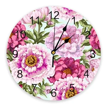 Розовые пионы Настенные часы Большие современные кухонные обеденные круглые настенные часы для спальни Бесшумные подвесные часы