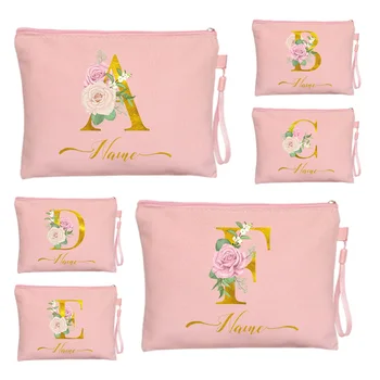 Розовые Холщовые косметички с пользовательским названием Персонализированные Именные сумки для карандашей Сумки для Мальчишника Сумки для губной помады Органайзер для путешествий на открытом воздухе