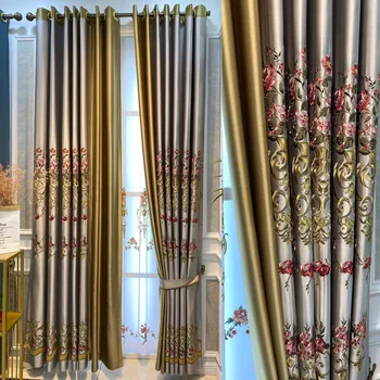 Роскошные шторы с европейской вышивкой для гостиной, затемненной спальни, столовой, изготовленного на заказ окна, Серо-зеленые шторы из полиэстера в стиле пэчворк