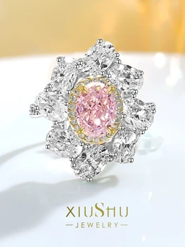 Роскошный и модный нишевый дизайн, кольцо в форме цветка из серебра 925 пробы с бриллиантом в форме яйца с высокоуглеродистым бриллиантом, универсальное и милое