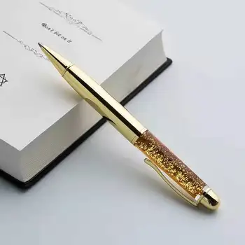 Ручка С Зыбучими Песками 5шт Мода Золотой Порошок Шариковая Ручка Черные Чернила Металлическая Ручка Пользовательский Логотип Студенческая Подарочная Ручка Надписи Оптом
