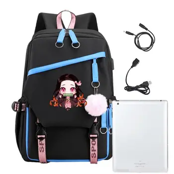 Рюкзак DemonSlayer, рюкзак из японского аниме, школьная сумка для девочек с USB-портом для зарядки, рюкзак для ноутбука, рюкзак большой емкости