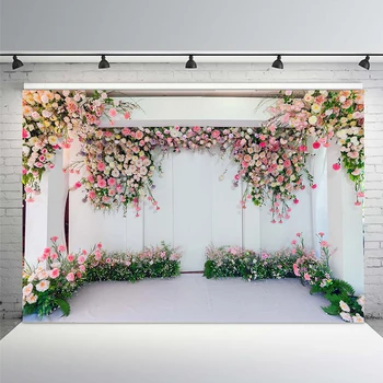 Свадебный Розовый цветок 3D Фон Свадебная световая вечеринка Пользовательские Виниловые фоны для фотосъемки Фотосессия для фотостудии