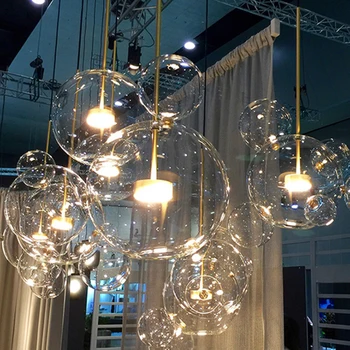 Светодиодная Художественная Люстра Подвесной светильник Потолочный светильник Nordic Clear Glass Gold Copper Подвесной Светильник для гостиной