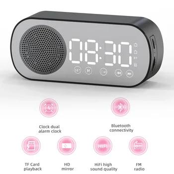 Светодиодный дисплей, цифровое зеркало, будильник, динамик Bluetooth 5.0 с FM-радио, поддержка громкой связи с TF-картой, 155 символов