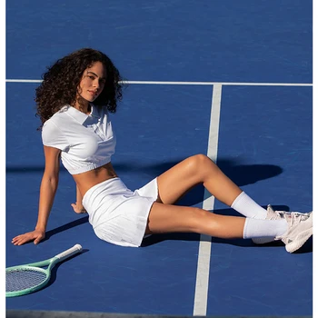 Сексуальная женская Плиссированная теннисная юбка с двойными рюшами, Однотонные женские мини-юбки для гольфа, Бадминтона, спортзала, фитнеса с эластичным поясом