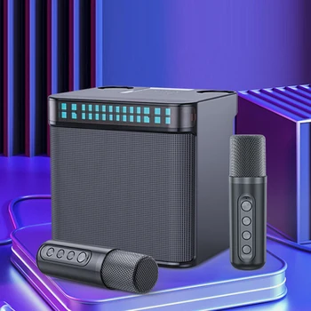 Семейная караоке-машина с двойным микрофоном, уличное караоке, RGB-подсветка, Bluetooth-совместимый 5.0 для прямой трансляции вечеринок на открытом воздухе.