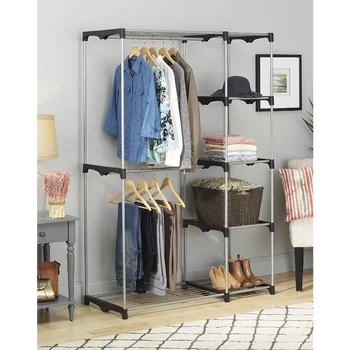 Система шкафов Whitmor с двойным стержнем, металл со смоляными разъемами, серебристая и черная мебель шкаф для мебели для спальни