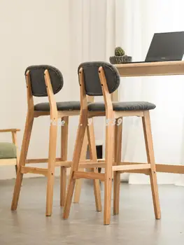 Скандинавский барный стул из массива дерева, домашний барный стул, современный простой барный стул на стойке регистрации, креативный высокий табурет