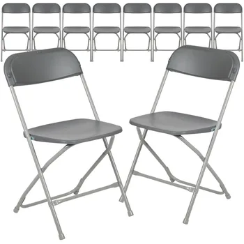 Складной пластиковый стул серии Series-Серый-10 упаковок весом 650 фунтов, Удобное кресло для мероприятий-легкий складной стул 