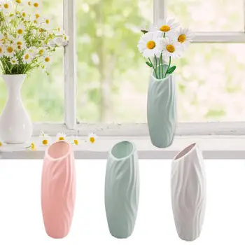 Современная ваза для цветов Белая Розовая Зеленая Пластиковая ваза Цветочный горшок Небьющаяся Керамическая ваза Геометрический стиль Акцентные вазы для дома