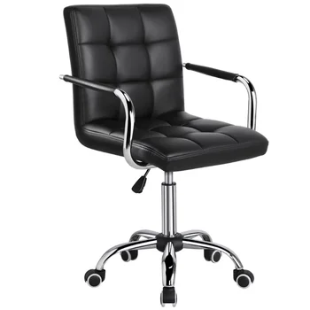 Современное регулируемое офисное кресло с колесиками из искусственной кожи, офисная мебель черного цвета