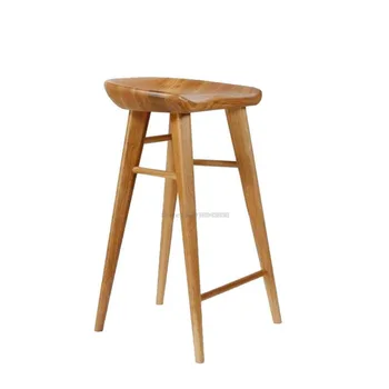 Современный табурет для барной стойки в скандинавском стиле, полностью из массива дерева, высокая скамеечка для ног, натуральное сосновое дерево, кофейня, минималистичный барный стул для дома