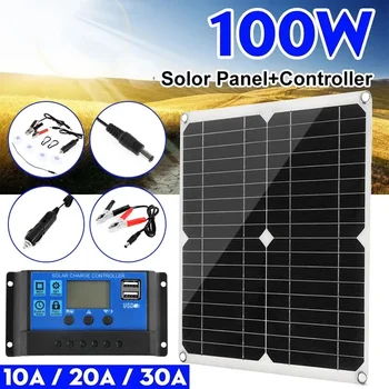 Солнечная панель мощностью 100 Вт, двойной USB 5 В постоянного тока 18 В с контроллером 60A, водонепроницаемые солнечные элементы, полисолнечные элементы для автомобиля, яхты, RV, зарядного устройства