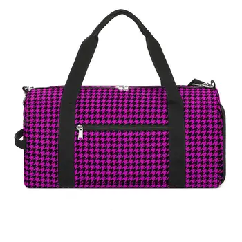 Спортивная сумка в черно-розовую клетку, спортивная сумка в клетку, женская водонепроницаемая сумка для путешествий и тренировок в стиле ретро с принтом