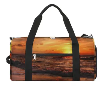 Спортивная сумка с принтом Sunset, водонепроницаемые спортивные сумки Sea Waves, большая сумка для тренировок, графическая сумка для фитнеса для мужчин