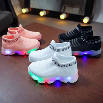 Спортивные светодиодные фонари для мальчиков и девочек, Дышащая обувь, детская эластичная обувь для ходьбы