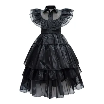 Среда Аддамс Косплей для девочек Платье принцессы костюмы для косплея платья для вечеринок на Хэллоуин наряды от 3 до 14 лет
