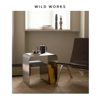 Средневековый минималистичный прикроватный столик из нержавеющей стали, приставной столик, цельный шкафчик, журнальный столик в винтажном стиле Баухаус