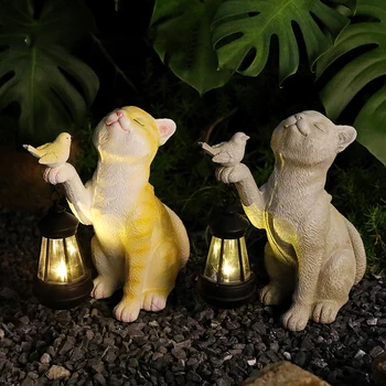 Статуя кота в саду, Смола, Солнечный декор, Лампа для животных, Милый Креативный светильник для двора, Мини-Кошка, Уличный фонарь для двора, балкон, Дорожка