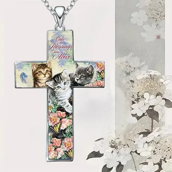 Стильное и изысканное ожерелье с крестом в виде трех кошек для ребенка, христианские религиозные украшения, Аксессуары для подарка другу на день рождения