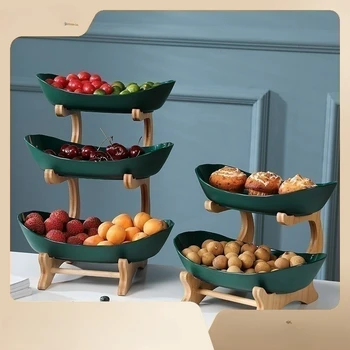 Столовые приборы Столовая посуда Кухонная ваза для фруктов с перегородками на полу Лотки для конфет и тортов Деревянная посуда