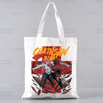 Сумки Chainsaw Man, хозяйственная сумка из эко-манги Darkness Devil, аниме, винтажные сумки Ulzzang, холщовая сумка-тоут Pochita Makima, наплечная сумка-тоут